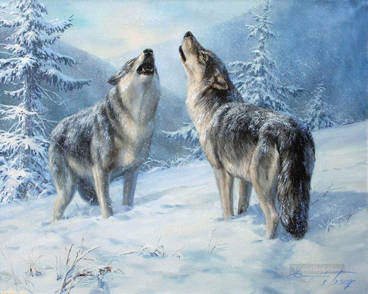lobos aullando Pintura al óleo